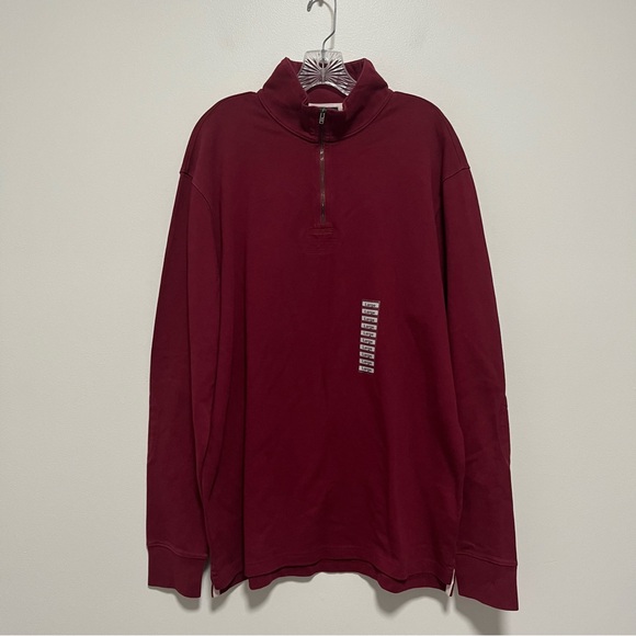 J Crew Oarsman Rugby Elbow Patch Vented 1/4 Zip Sweatshirt Wind Red Large Tall - Picture 1 of 10
